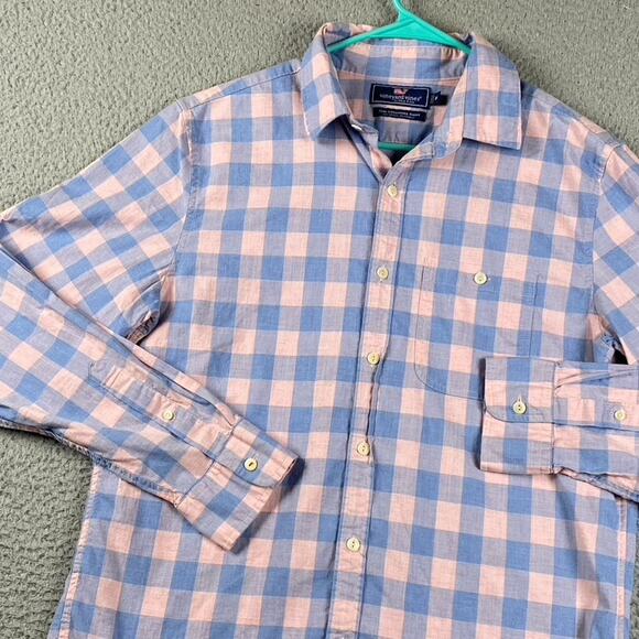 Vineyard Vines Slim Longshore Button Shirt Men's Medium Pink Blue Plaid - Picture 2 of 7